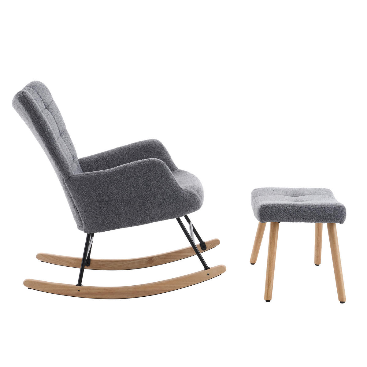SCHAUKELSTUHL wohnzimmer mit hocker und verdicktem Sitzkissen ,Bodenschutzleiste, grau - Grau, Holzwerkstoff/Textil (68/91/88cm) - STILVORA