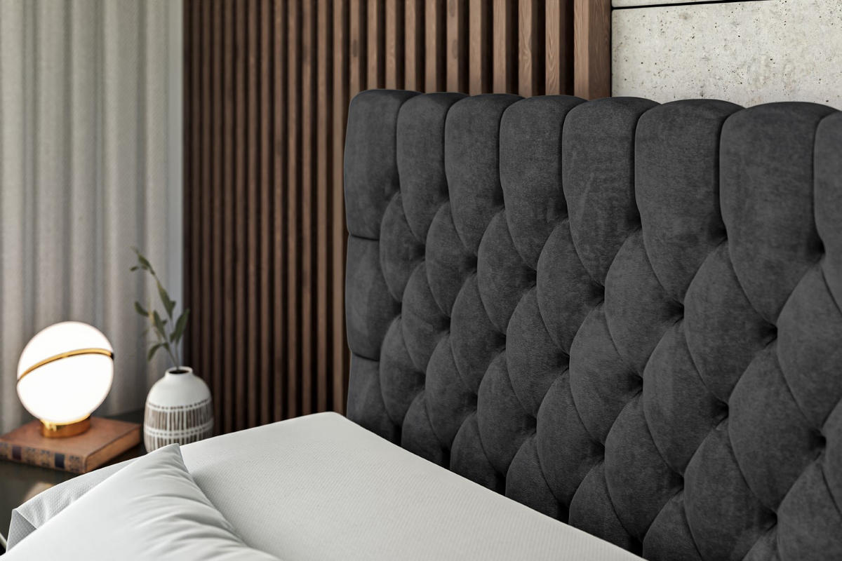 BOXBETT mit Matratze H4 und Lattenrost - SERENE - 140x200 - H4 - Schwarz - Anthrazit, Holzwerkstoff (140/200cm) - ALTDECOR