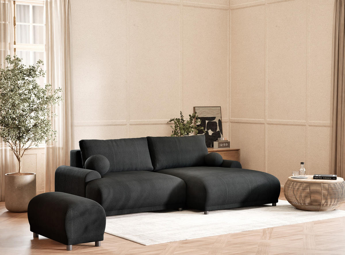 ECKSOFA MIT SCHLAFFUNKTION Tallin Anthrazit Samtstoff - Anthrazit/Schwarz, Holz/Holzwerkstoff (240/145cm) - Maison de Reve