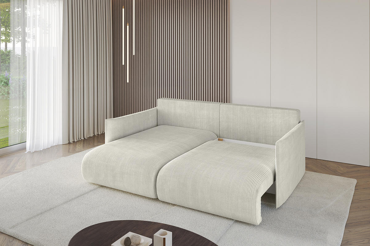 ECKSOFA mit Schlaffunktion und Bettkasten ONESK-L 208x165x40 Hellgrau Cord - Hellgrau, Holzwerkstoff/Kunststoff (208/165cm) - ALTDECOR
