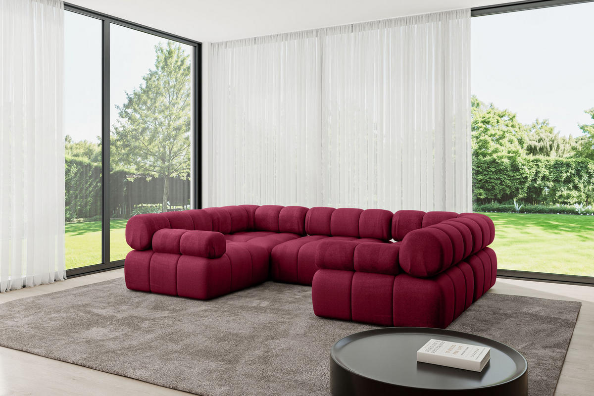 WOHNLANDSCHAFT modulares Sofa Birno-U1 - 285x190x70 cm Bordeauxrot Velours - Bordeaux, Holzwerkstoff/Textil (285/70/190cm) - ALTDECOR