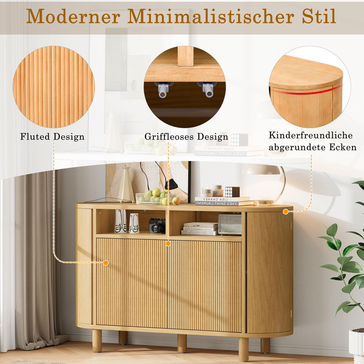 SIDEBOARD mit Stauraum und küchenähnlichen Türen, Natur - Naturfarben, Holzwerkstoff (120/77/38cm)