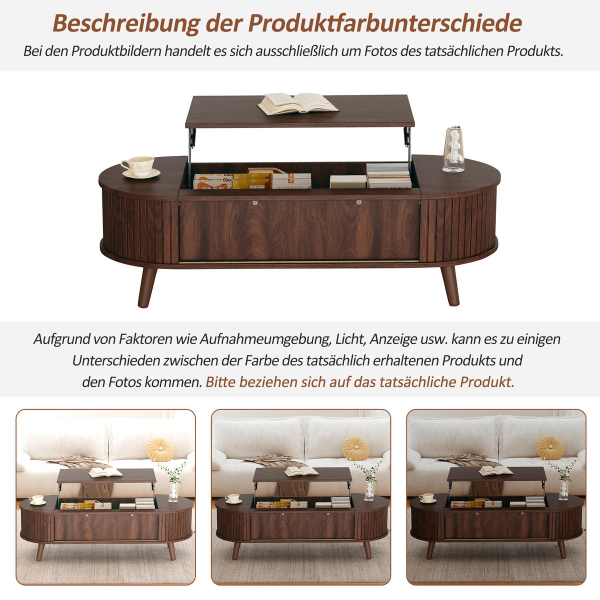 COUCHTISCH 120x50x39.5 cm Nussbaum Lift Stauraum 5 Fächer - Walnussfarben, Holzwerkstoff (120/50/39.5cm)
