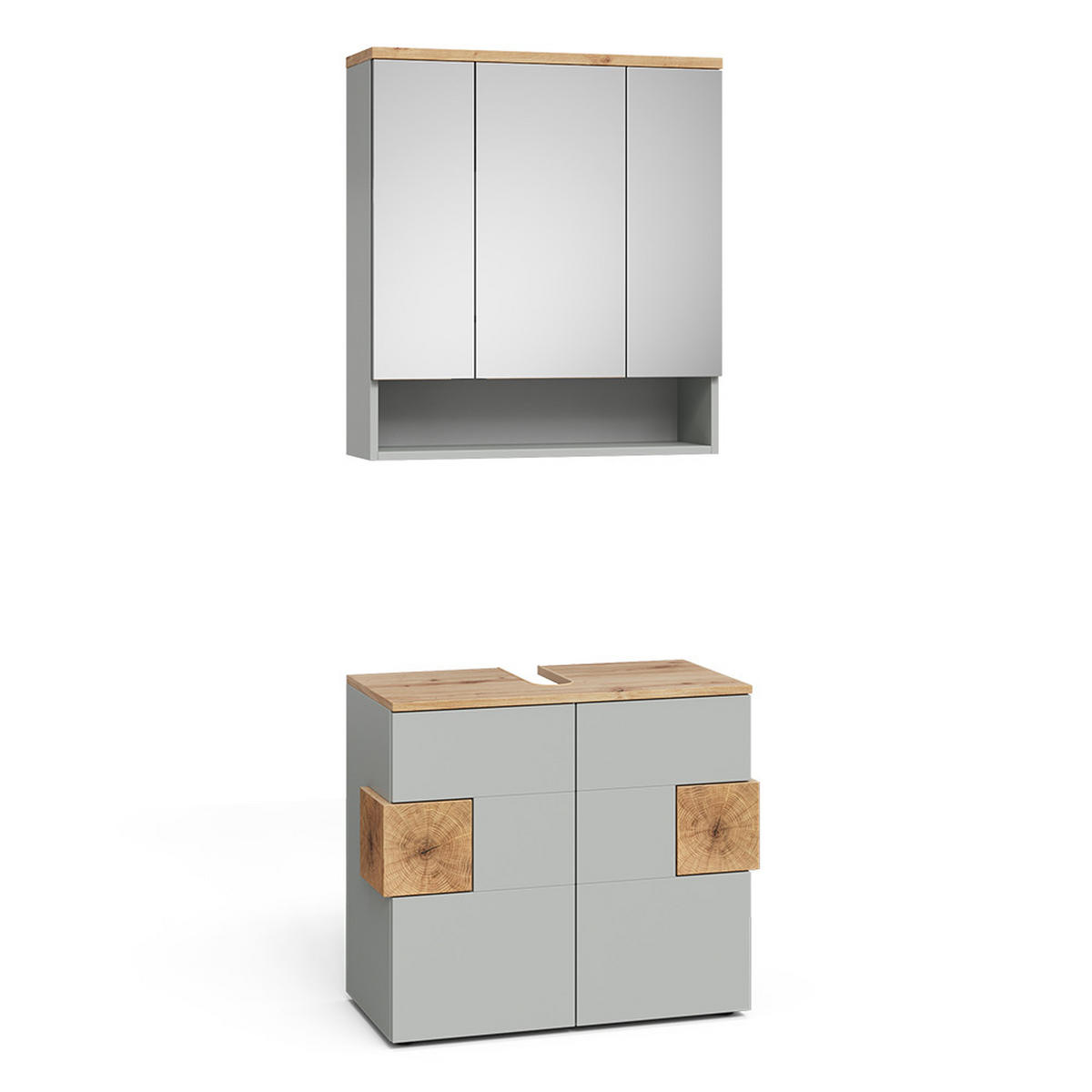 BADMÖBEL-SET Eden Grau 2 Teile - Hellgrau/Grau, Holzwerkstoff (73.1/64/37cm) - Vicco