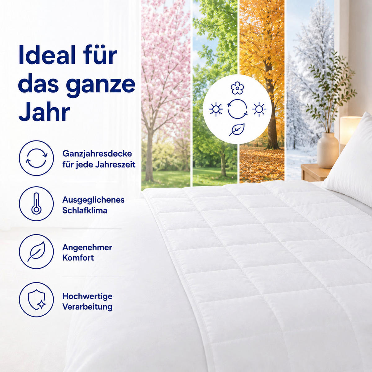 GANZJAHRESBETTDECKE 155x220 cm – atmungsaktive Mikrofaser Bettdecke mit Hohlfaserfüllung – Steppdecke für Sommer und Winter – für Allergiker geeignet - Weiß, Textil (155/220cm) - Mister Sandman