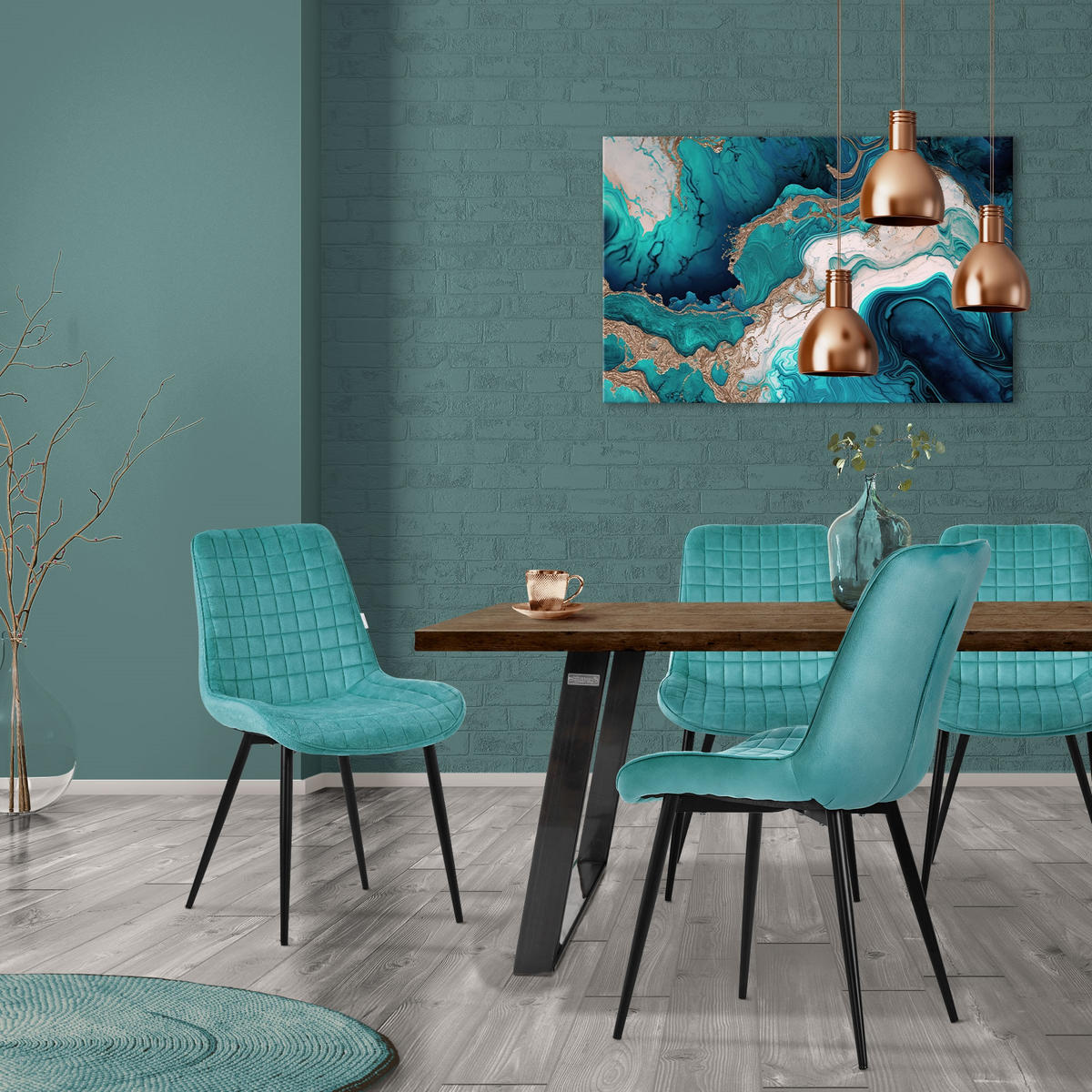 ESSZIMMERSTUHL Petrol 2er Set - Blau, Metall (52/89/60cm)