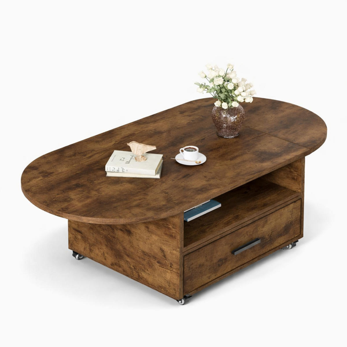 COUCHTISCH Wohnzimmertisch mit Stauraum 120 x 60 x 45 cm Klappplatte - Wildeiche, Holzwerkstoff/Metall (120/120/45cm) - Quality Elegance