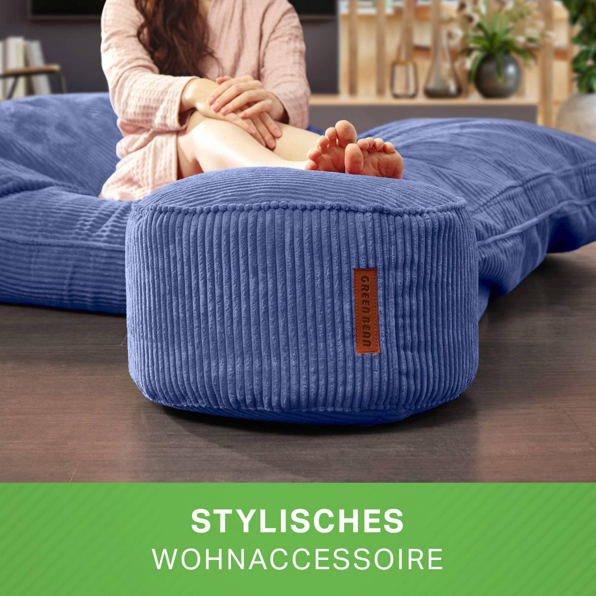 SITZSACK-HOCKER Pouf "Cord" 45x25cm - Dunkelblau, Textil (45/25/45cm) - Green Bean