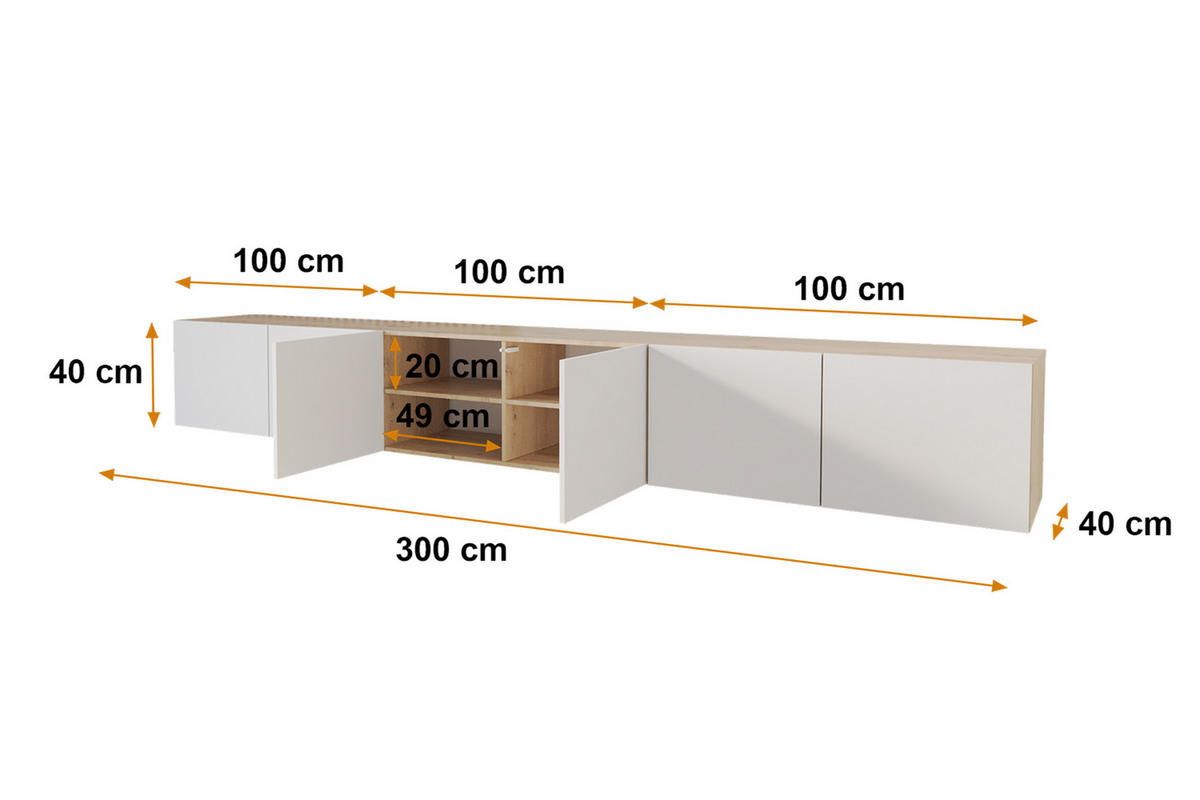 LOWBOARD ELIO-W 3x100x40x40 cm - Artisan / Weiß - Eiche Artisan, Holzwerkstoff (300/40/40cm) - ALTDECOR