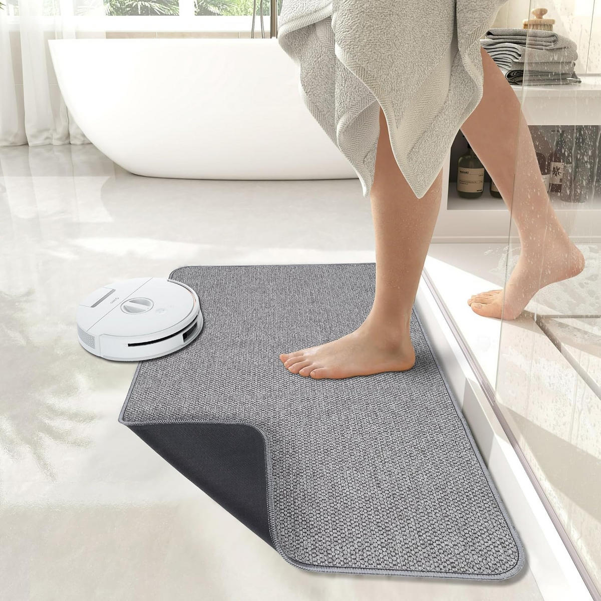 BATH MAT 50 x 80 cm ultraflach rutschfest schnell trocknend waschbar grau - Grau, Kunststoff (50/80cm)