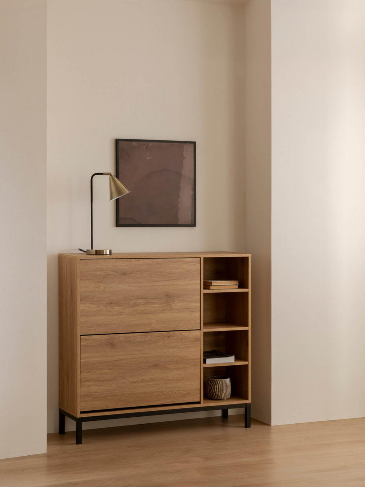 SCHUHSCHRANK Kolb Natur 105 cm x 99 cm - Braun, Holzwerkstoff (105/99/30cm) - Kenay Home