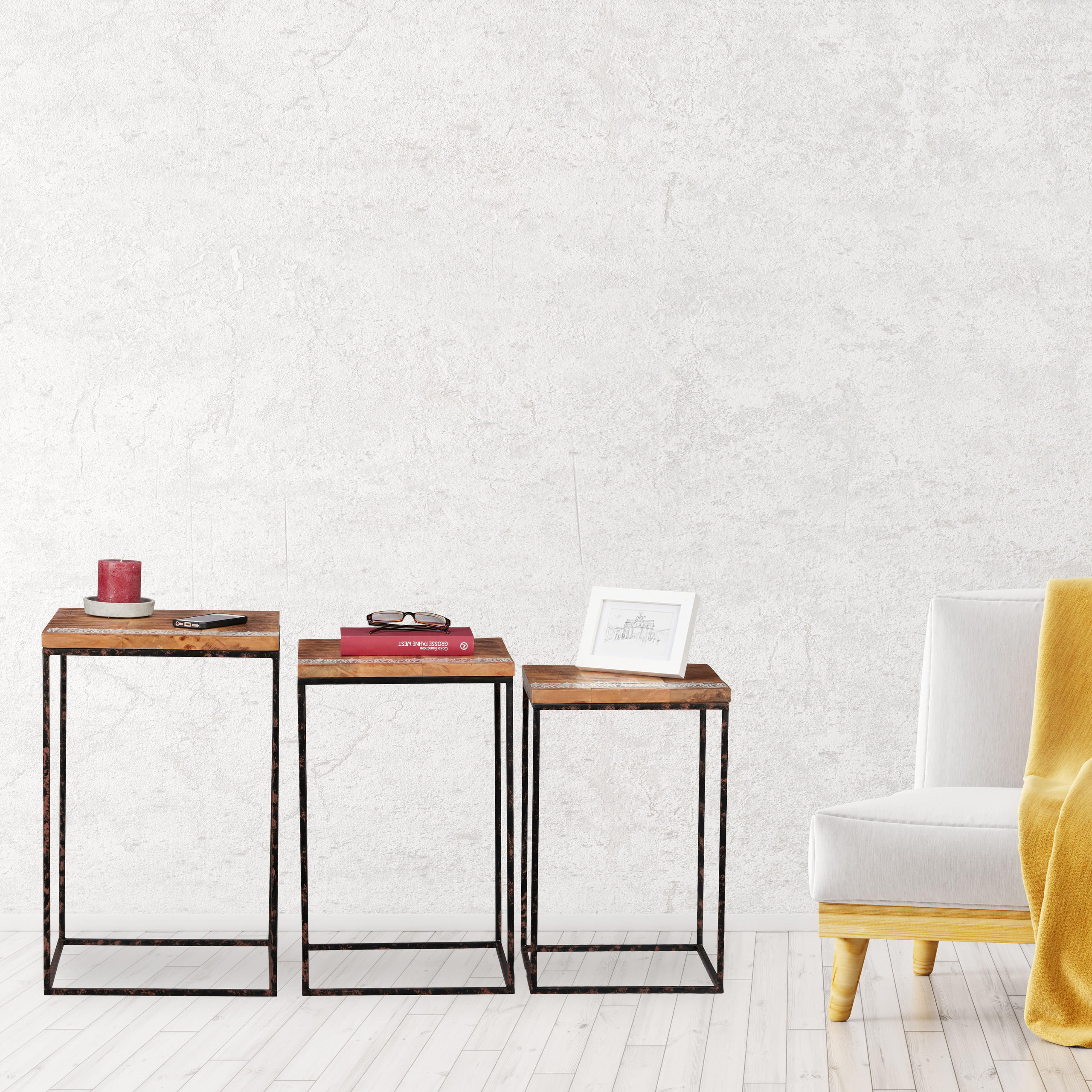 3xBEISTELLTISCH - Multicolor, Holz/Metall (35.5/35.5/55.5cm) - Relaxdays