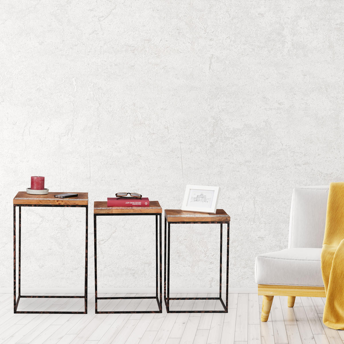 3xBEISTELLTISCH - Multicolor, Holz/Metall (35.5/35.5/55.5cm) - Relaxdays