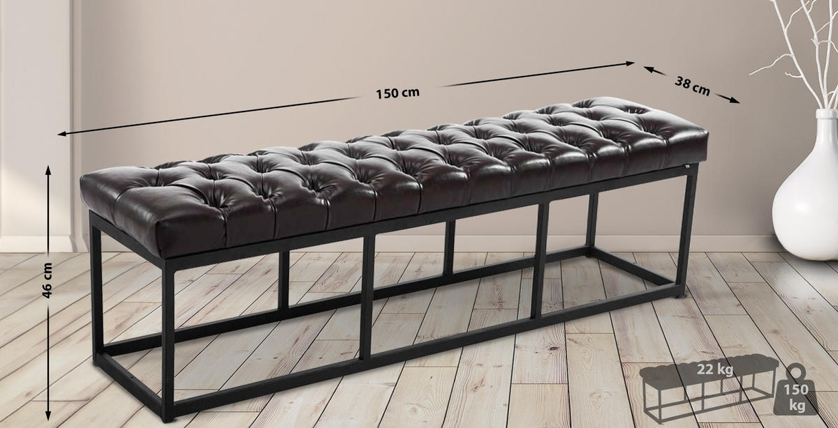 SITZBANK 150/38 cm Kunstleder braun - Schwarz/Braun, Textil/Metall (150/46/38cm) - CLP