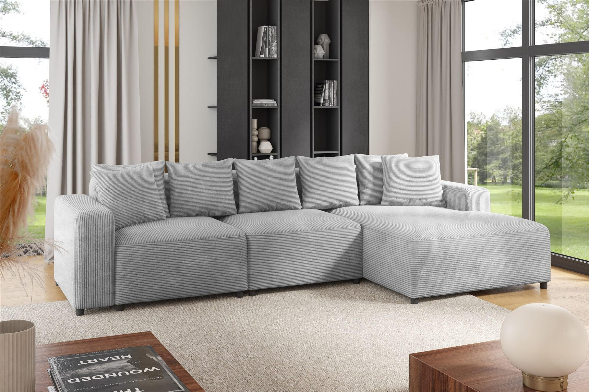 ECKSOFA Megan In Poso - Hellgrau, Holzwerkstoff/Textil (331/165cm) - Fun Möbel