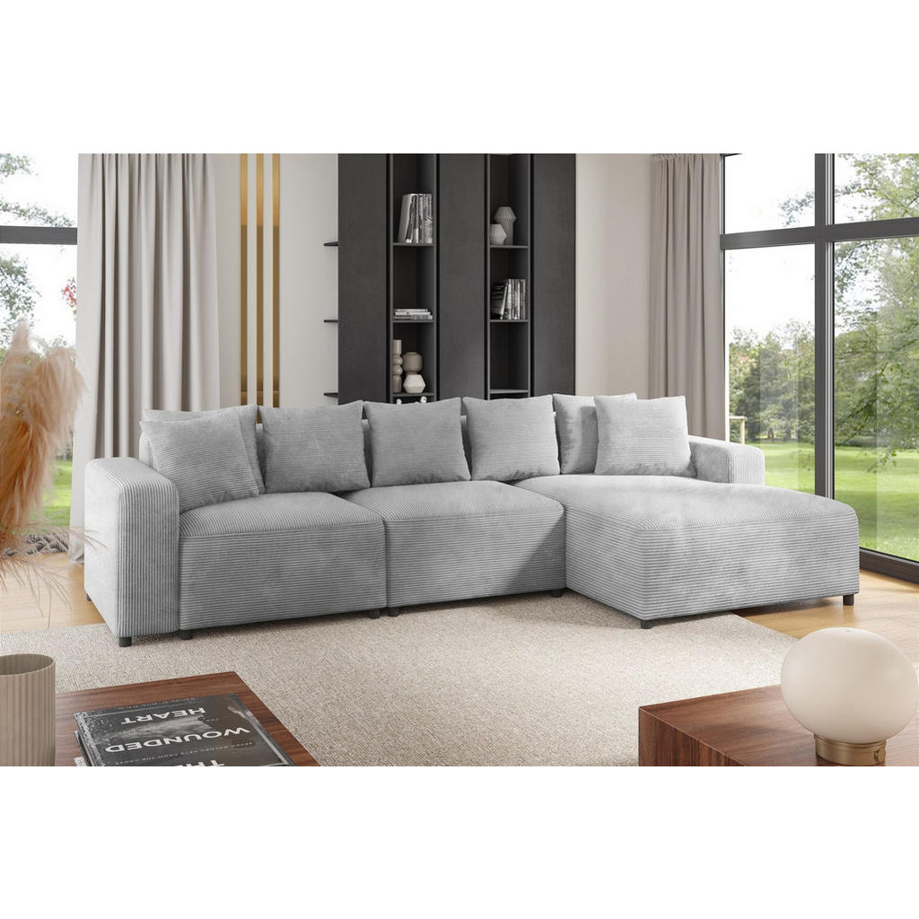 Thumbnail - Fun Möbel Ecksofa, Hellgrau, Textil, Ottomane rechts, 331x165 cm, Wohnzimmer, Sofas & Couches, Wohnlandschaften, Ecksofa...