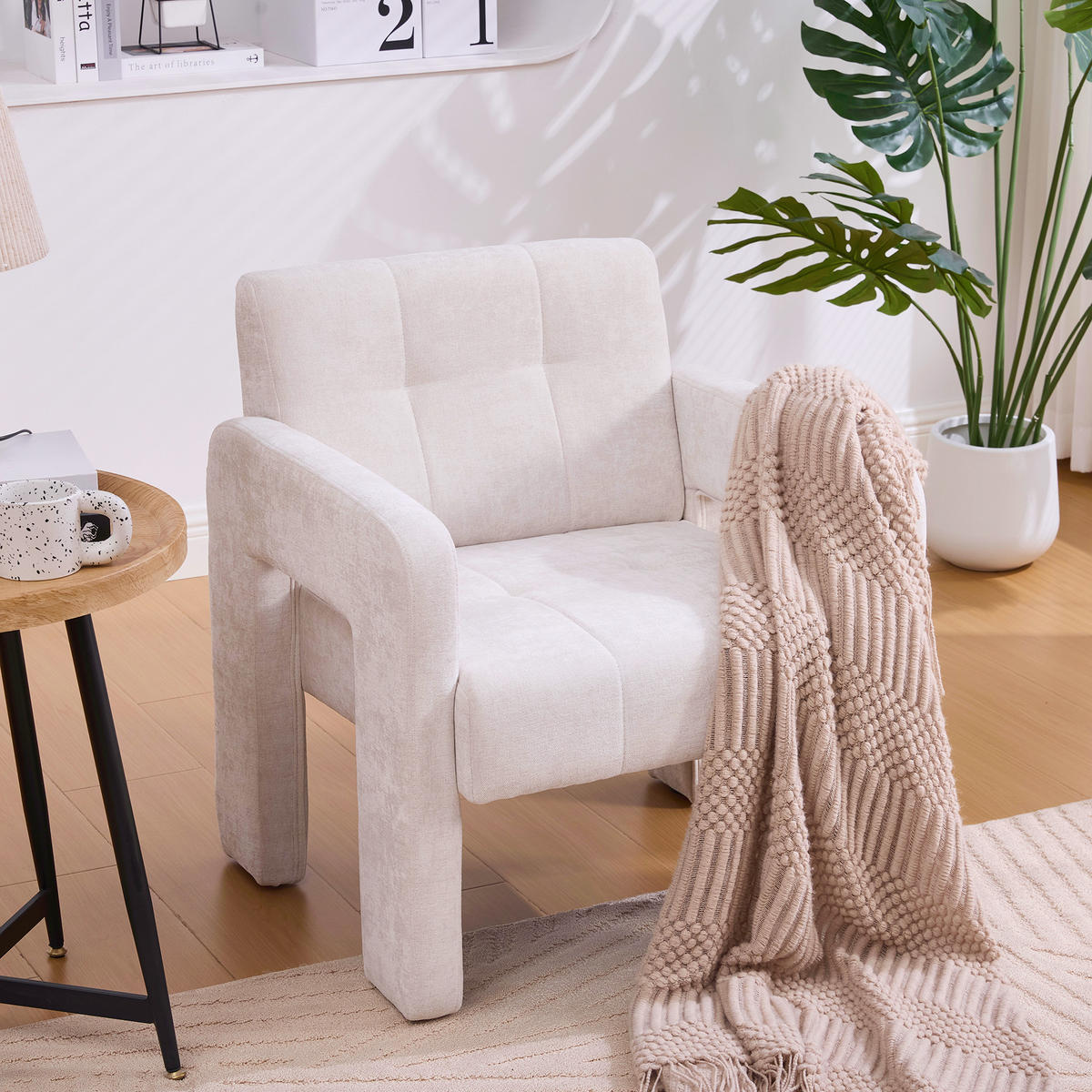 SESSEL Chenille 67x69x74 cm-Polstersessel Belastbar,Beige - Beige, Textil/Metall (67/74/69cm) - PARAFTA HOME
