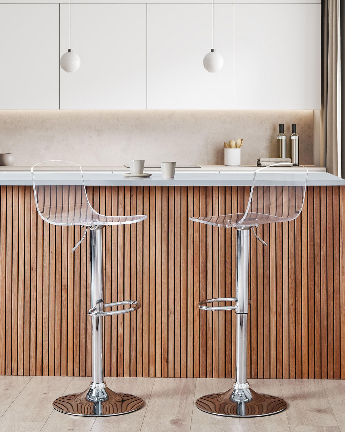 DREHHOCKER 2er-Set Transparent Imola - Transparent/Silberfarben, Kunststoff (38/82/43cm) - Beliani