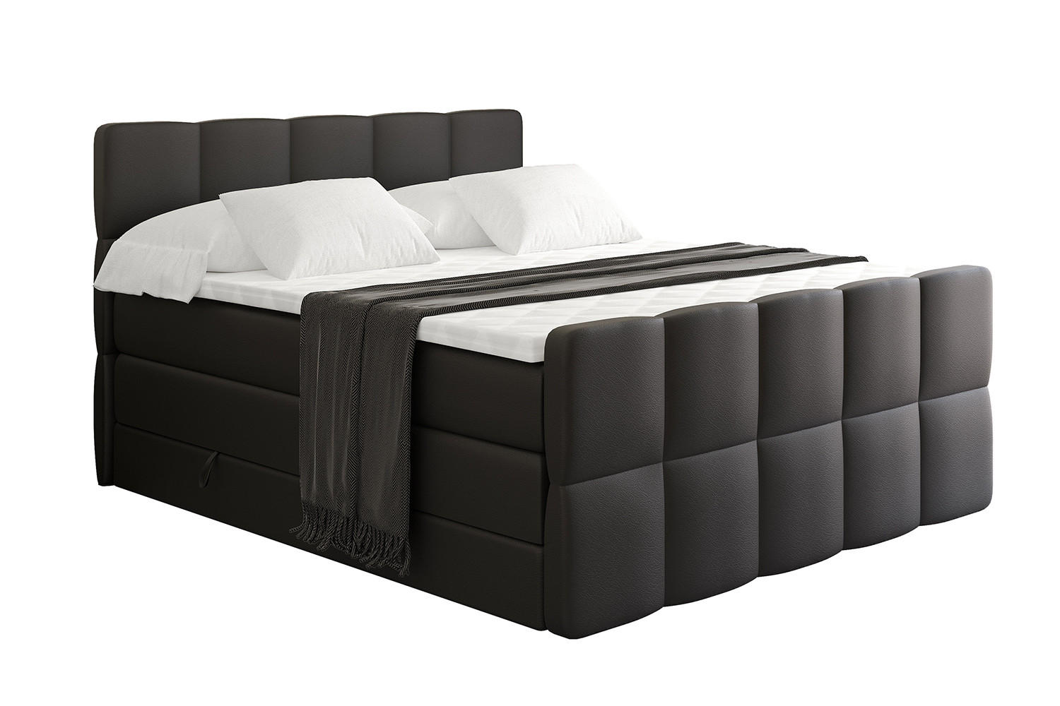 BOXSPRINGBETT mit Matratze und Lattenrost - LIRO-Z KING-140x200 - Schwarz Kunstleder - Schwarz, Holzwerkstoff (140/200cm) - ALTDECOR