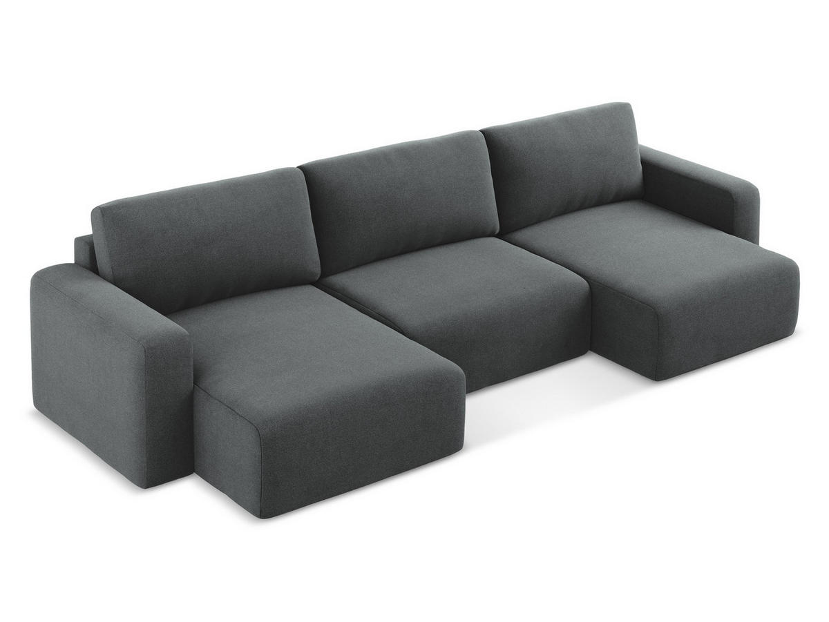 WOHNLANDSCHAFT Strukturstoff Stoff Grau - Beige/Schwarz, Kunststoff/Textil (332/79/149cm) - Makamii