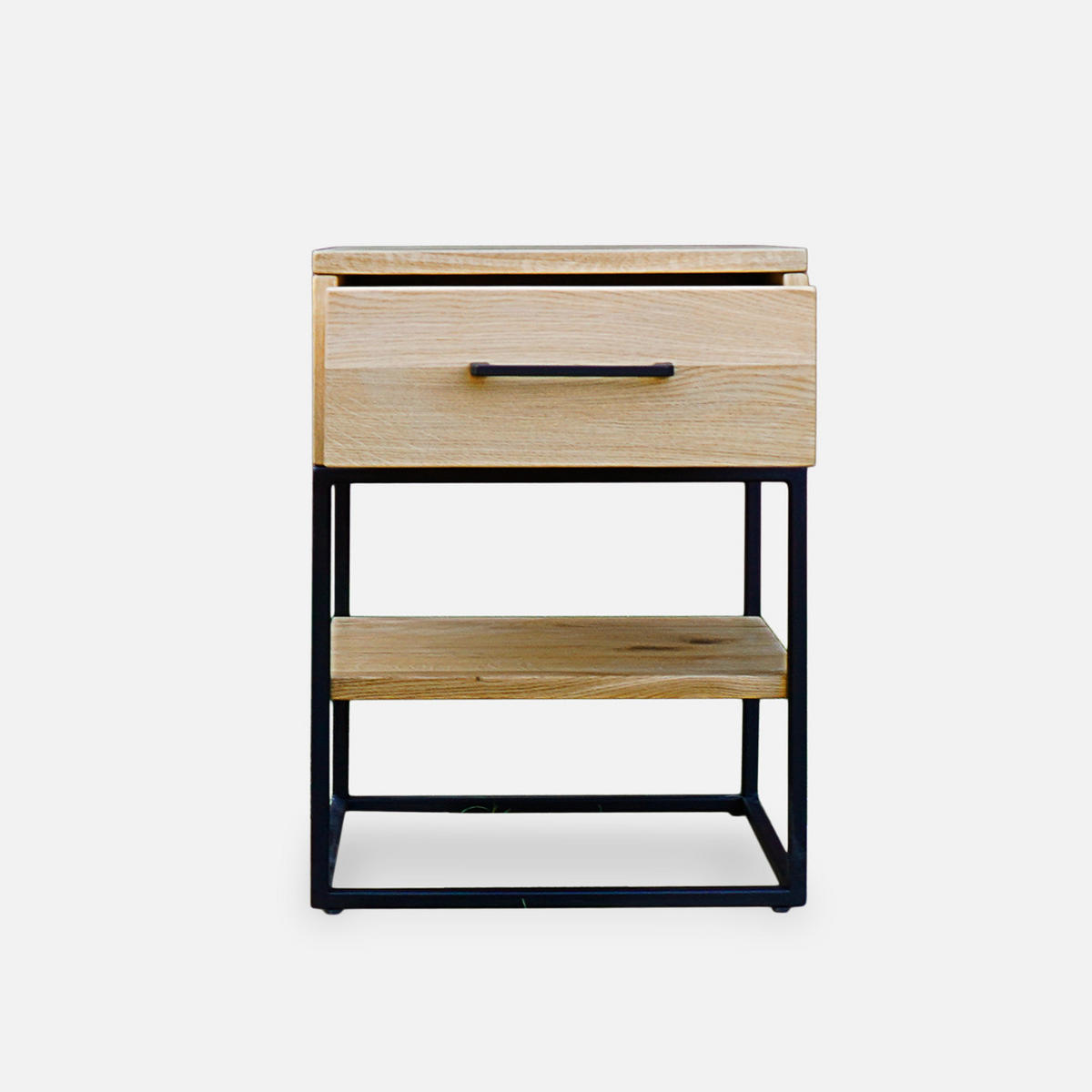 EICHEN-NACHTTISCH im industriellen Stil mit Schublade und Regal für das Schlafzimmer MERIS I - Eichefarben, Holz (40/55/35cm) - Rawood Furniture