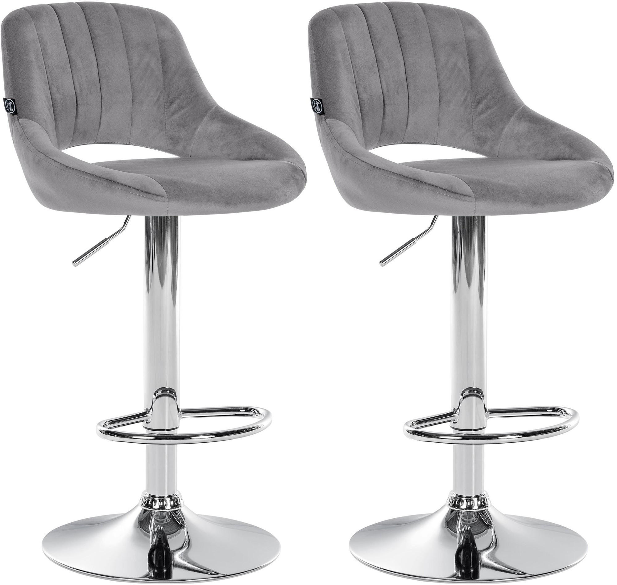 BARHOCKER 2er Set Samt dunkelgrau - Chromfarben/Dunkelgrau, Textil (47/85/48cm) - CLP