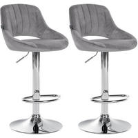 BARHOCKER 2er Set Samt dunkelgrau - Chromfarben/Dunkelgrau, Textil (47/85/48cm) - CLP