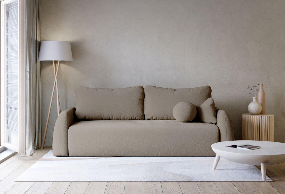 3-SITZER SOFA Nubelle Dunkelbeige Chenille-Bezug - Beige/Schwarz, Kunststoff/Textil (244/85/93cm) - Selsey