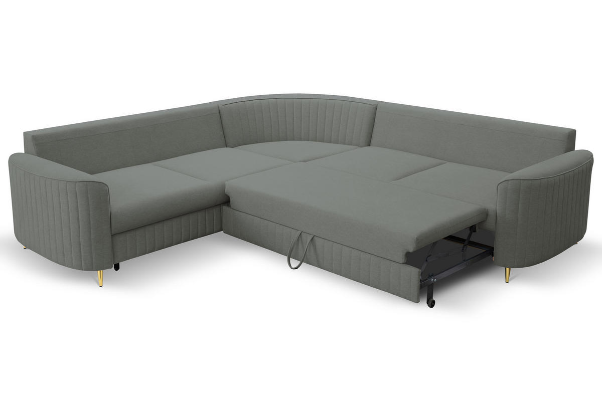 ECKSOFA LAREN, modernes Schlafsofa mit Stauraum, Plastikfüße, L-förmig, lose Rückenkissen freistehend, LINKS 251x252x85 cm Dark grey - Dunkelgrau, Holz/Textil (251/252cm) - DomoHome