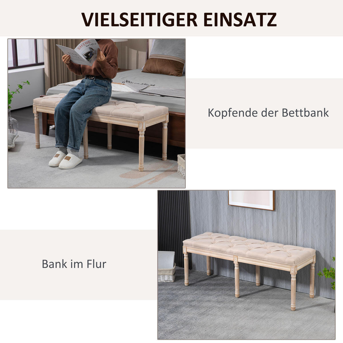 VINTAGE Bettbank, bis 120 kg Belastbar, Beige - Beige, Kunststoff (40/48/117cm) - HOMCOM