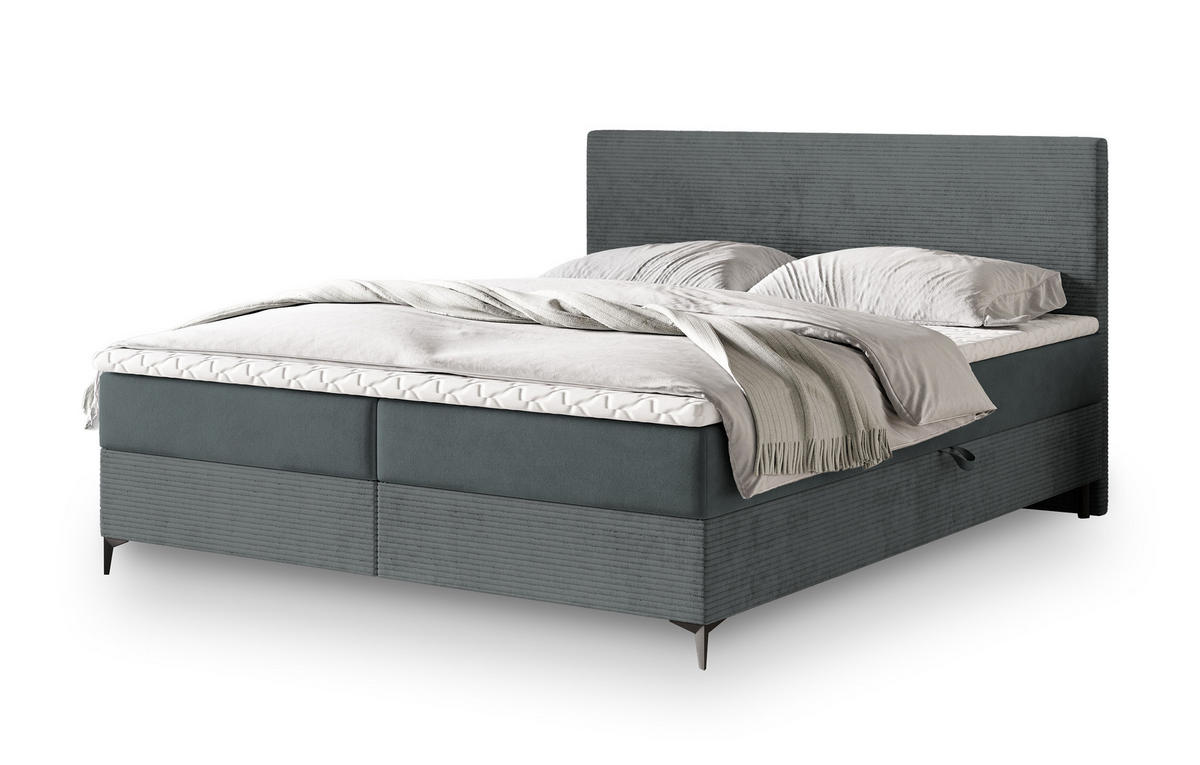 POSTEL BOXSPRING TORREL 180x200 cm, s matrací a úložným prostorem, šedá - šedá, kov/kompozitní dřevo (180/200cm) - MASSENO