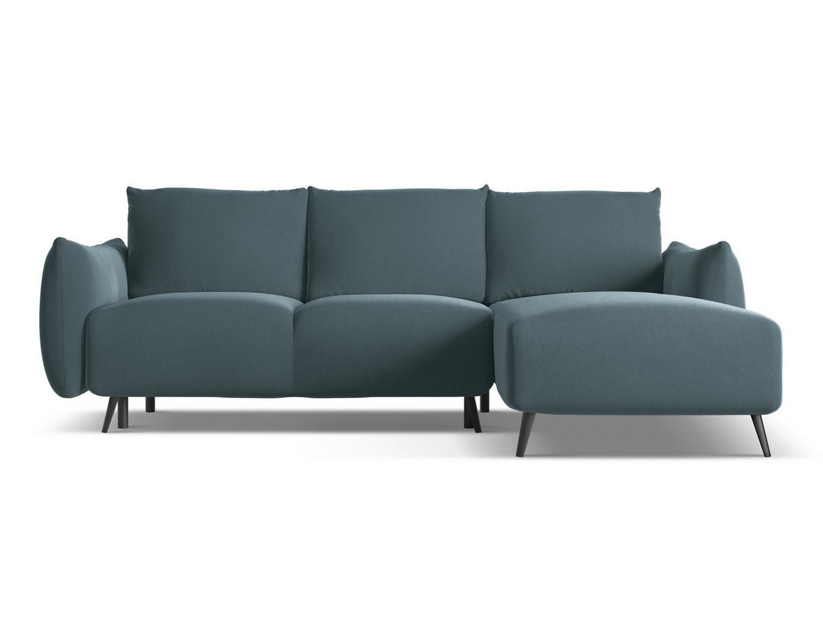 ECKSOFA mit Schlaffunktion Samt Stoff Blau - Blau/Petrol, Textil/Metall (242/162cm) - Makamii