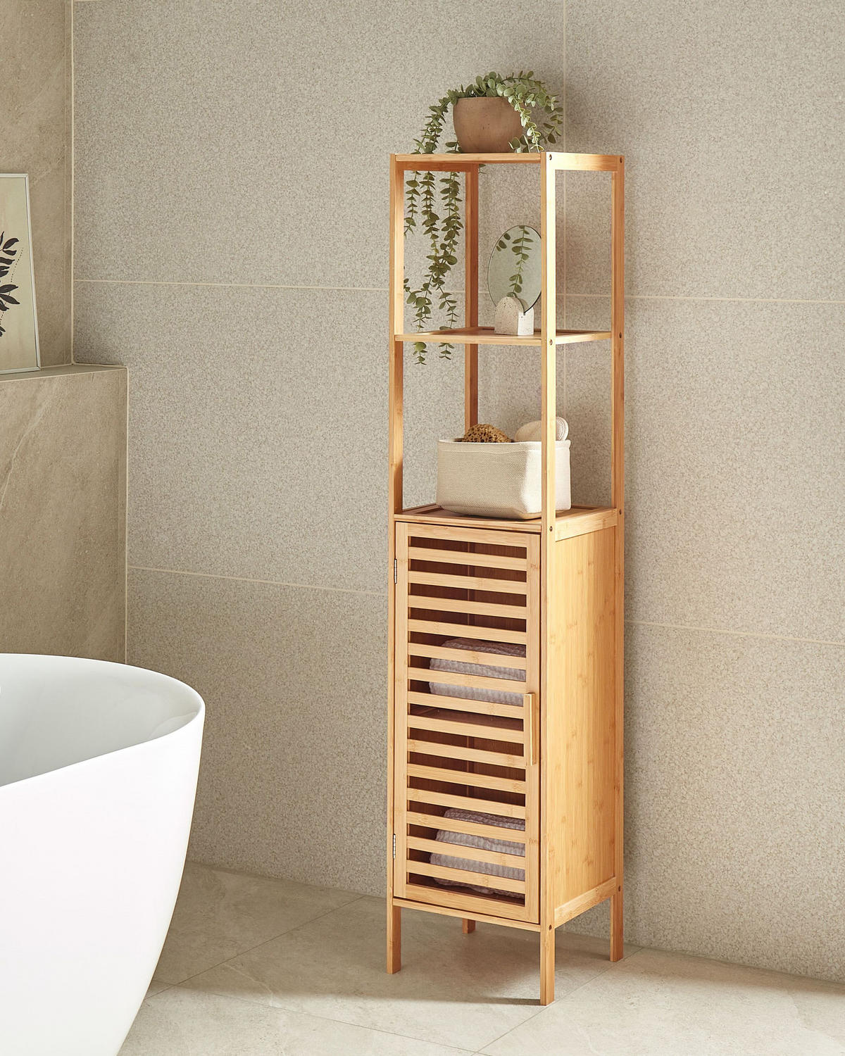 REGAL Bambusholz Hellbraun Owasso - Hellbraun, Holz (32/145/30cm) - Beliani