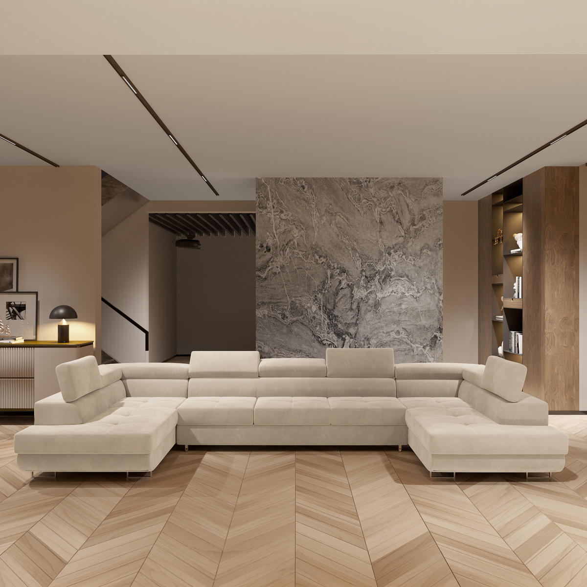 ROHOVÁ SEDAČKA ISOLANO krémová - stříbrná/krémová, kov/dřevo (408/202cm) - MASSENO