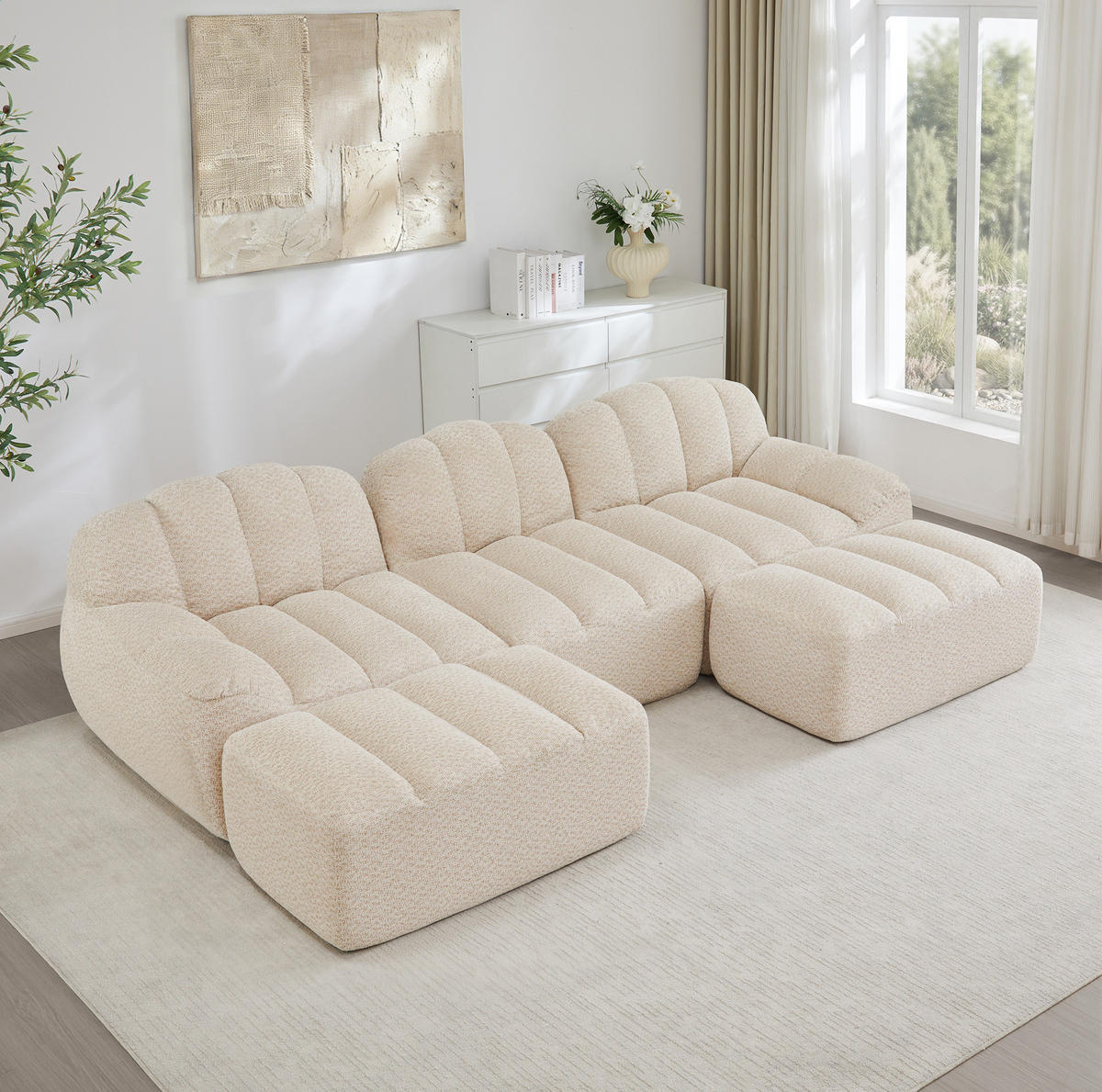 SOFA modular U-Form oder 3-Sitzer Granular Fleece Beige White - Beige, Kunststoff (165/79/288.1cm) - Meubliv