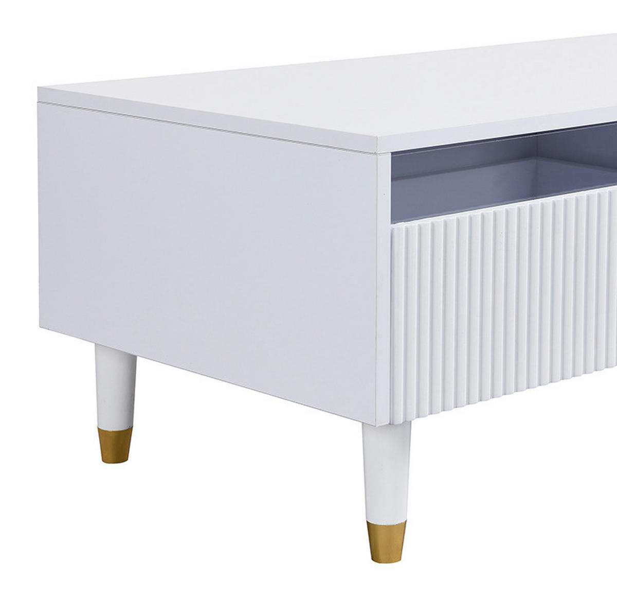 COUCHTISCH aus MDF 110x50x40 cm Weiß mit 2 Schubladen und LED-Beleuchtung - Weiß, Holzwerkstoff (110/50/40cm) - IVMEU