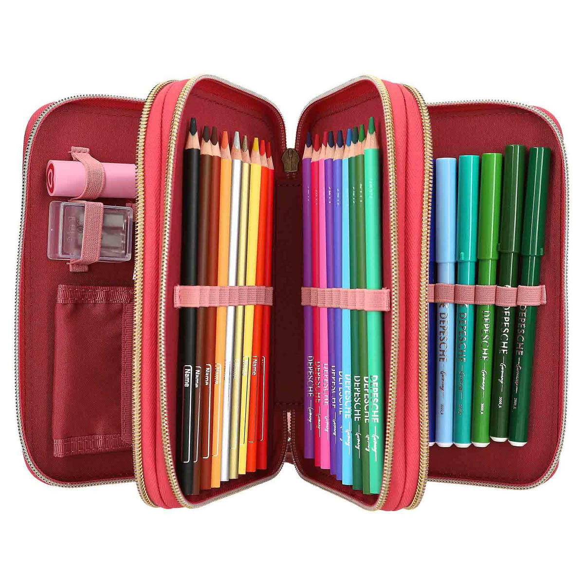 3-FACH FEDERTASCHE LEOHEART TOPModel rosa 7,5 x 13 x 20 cm - Rosa, Kunststoff (13/20/7.5cm) - Depesche Germany