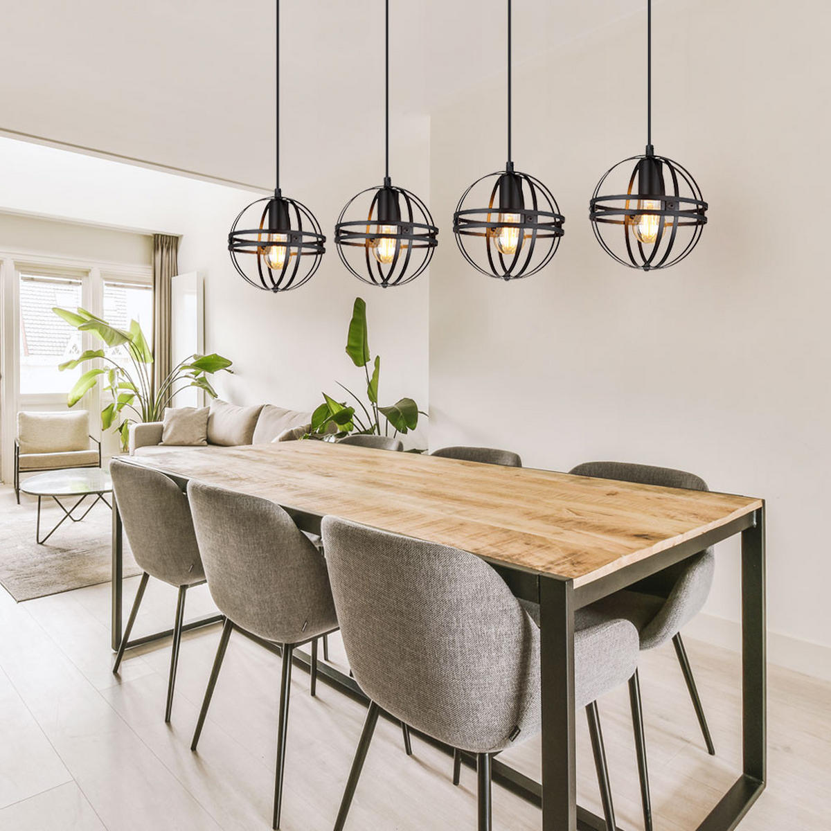 HÄNGELEUCHTE Metall Schwarz matt 4-flammig - Schwarz, Metall (100/20/120cm) - Globo Lighting