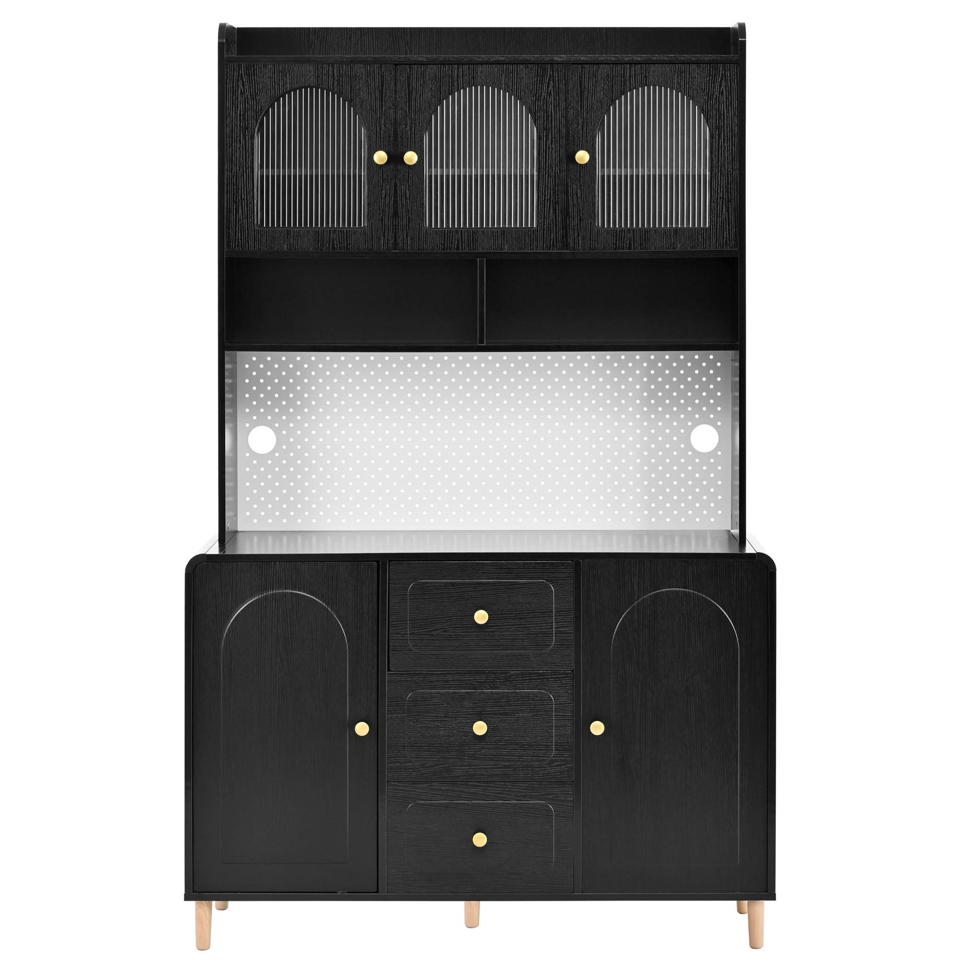 BUFFETSCHRANK 120/40/190 cm mit Lochplatte, 3 Schubladen und verstellbaren Einlegeböden, Schwarz - Schwarz, Holzwerkstoff (120/190/40cm) - Redom