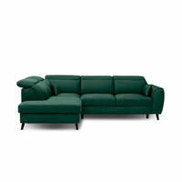 ECKSOFA mit Schlaffunktion & Bettkasten - Dunkelgrün/Schwarz, Holz/Textil (255/201cm) - Eltap