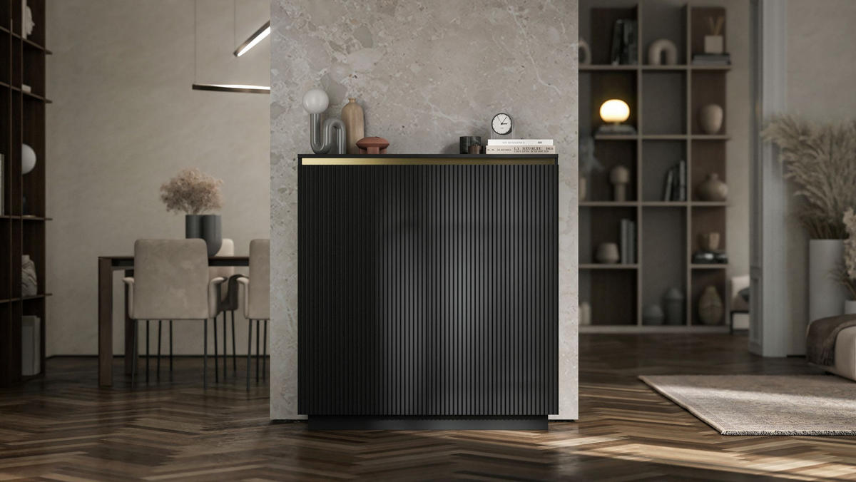 HIGHBOARD Selene 2D Schwarz Matt 111 cm Glamour - Schwarz, Holzwerkstoff (110.8/118/35cm) - Meble Lindner