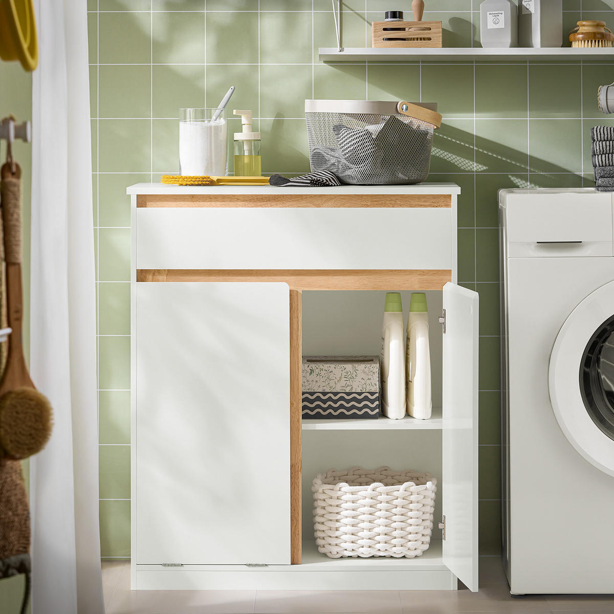 WÄSCHESCHRANK Weiß - Weiß, Holz/Holzwerkstoff (71/85/33cm) - SoBuy