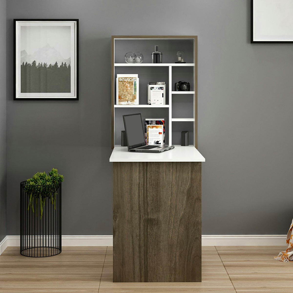 WANDKLAPPTISCH Greve - Walnussfarben/Weiß, Holzwerkstoff (77/75/58cm) - [en.casa]