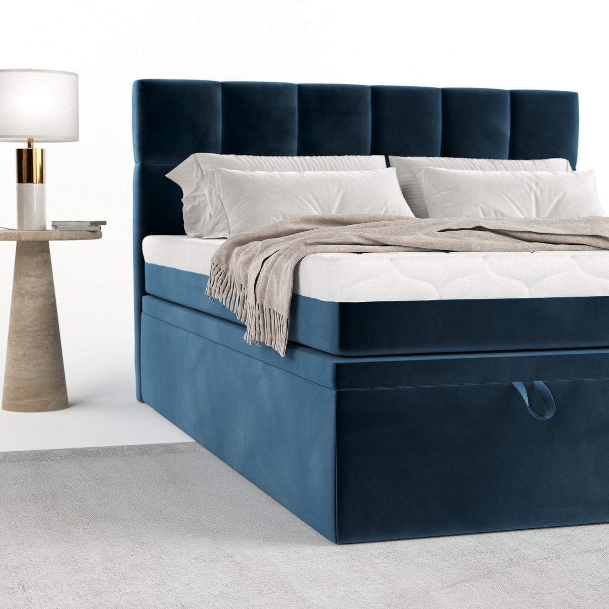 BOXBETT Elano 200/200 cm Dunkelblau im Kronos Stoff - Schwarz/Dunkelblau, Holz/Holzwerkstoff (200/200cm) - AltaBeds