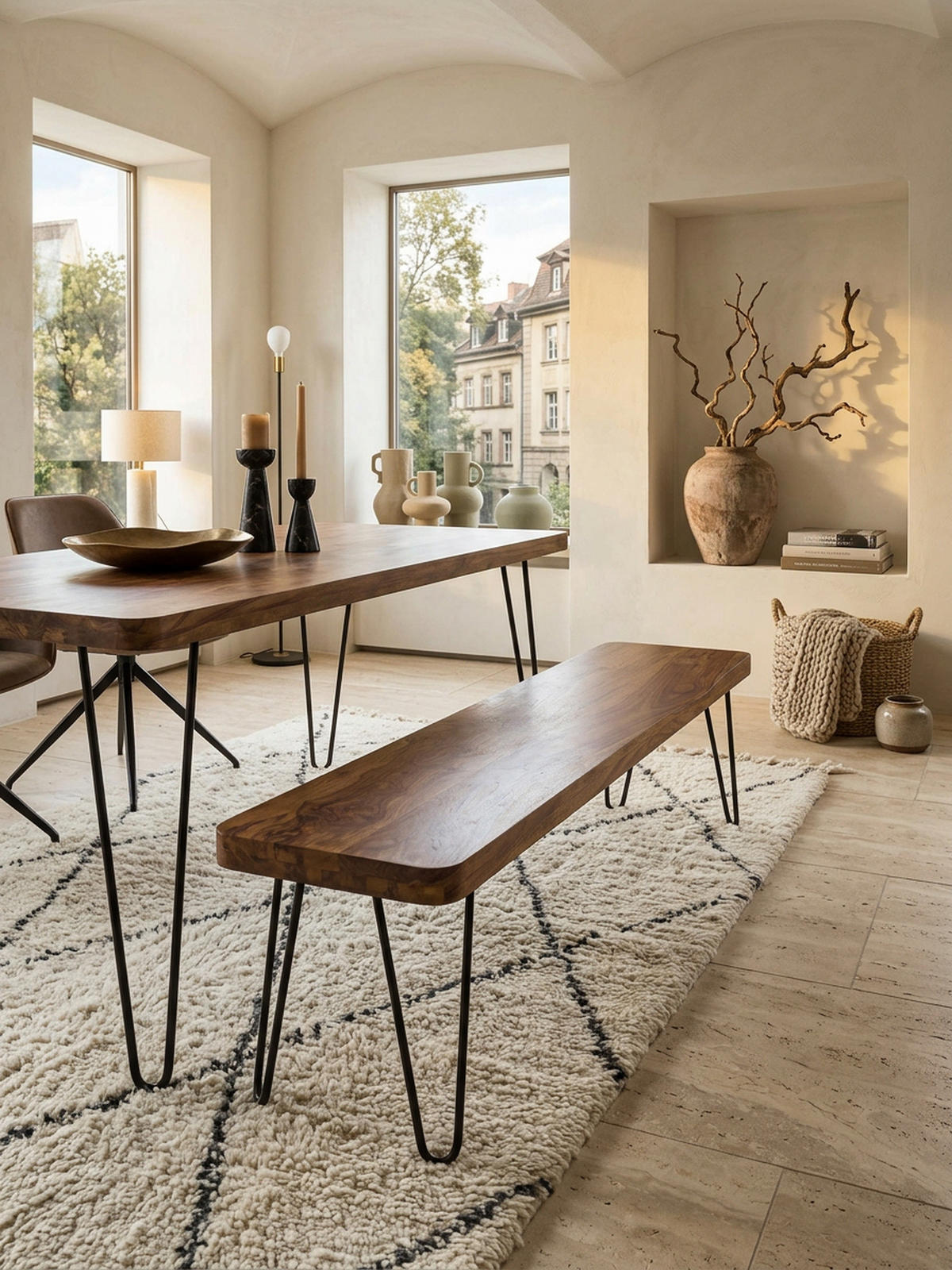 SITZBANK BALU Massivholz Metallbeine Landhausstil, Braun 180x40x45 cm - Schwarz/Braun, Holz/Metall (180/45/40cm) - KADIMA DESIGN