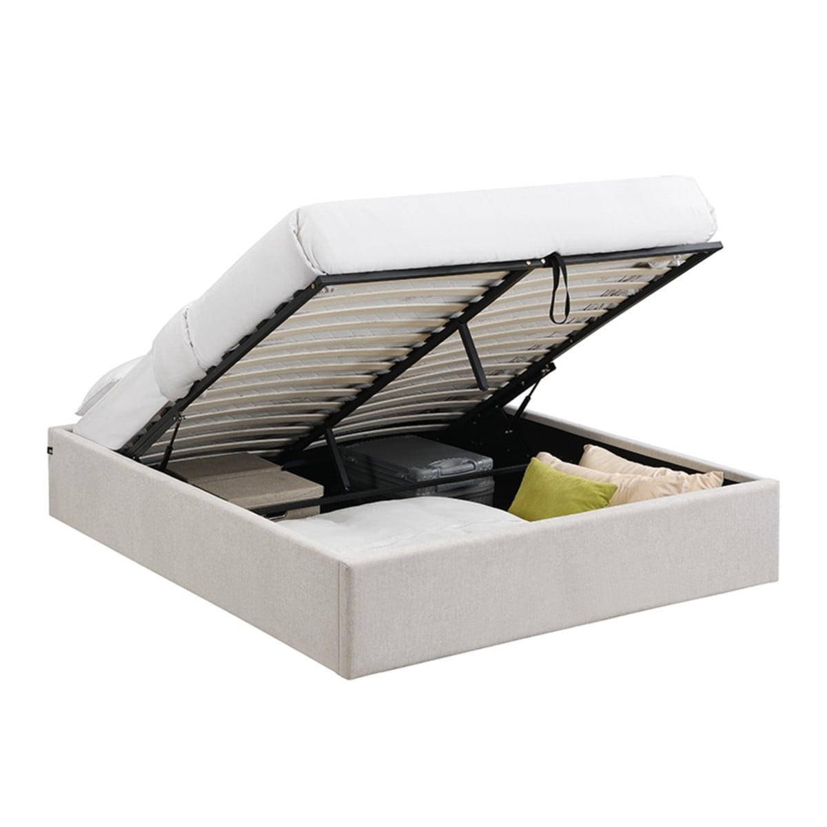 BETT mit Bettkasten 140 x 190 cm aus meliertem Stoff 150/36,50/204 cm - Beige, Holz (190/140cm) - Calicosy