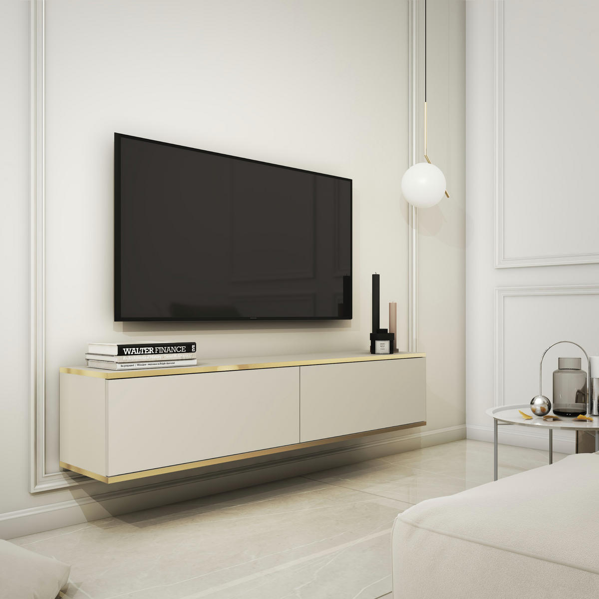 HÄNGEBOARD Banff RTV135 – Beige Glatte Front, Eiche Artisan - Beige, Glas/Holzwerkstoff (135/30/32cm) - Komodee