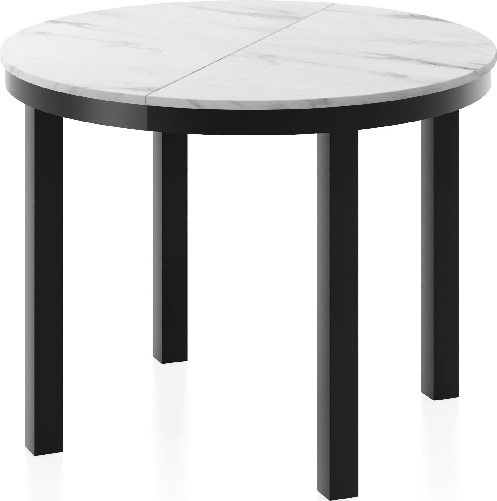 ESSTISCH Corin Schwarz runder ausziehbarer, Weißer Marmor 100-176/100/76 cm - Ecru/Schwarz, Holzwerkstoff/Metall (100/176/76cm) - WFL GROUP