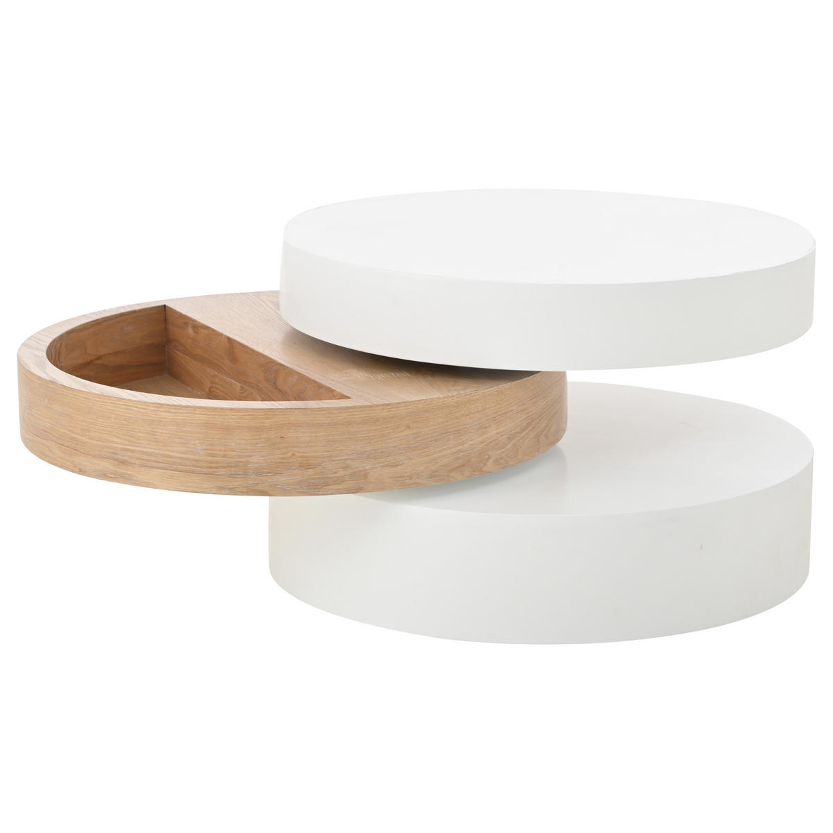 COUCHTISCH Weiß/Natur 360° drehbar mit Stauraum 60/60/35 cm - Weiß, Holzwerkstoff (60/60/35.1cm) - PANGIVO