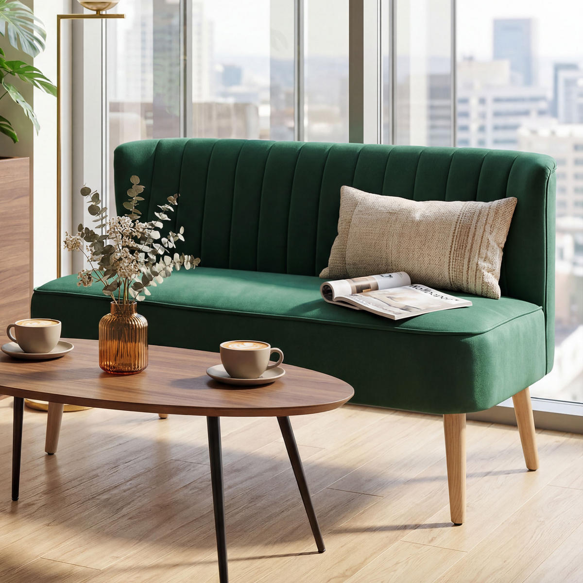 2-SITZER-SOFA DE-06553 mit Holzbeinen Dunkelgrün - Dunkelgrün, Holz/Textil (117/77/56.5cm) - ComfortXL